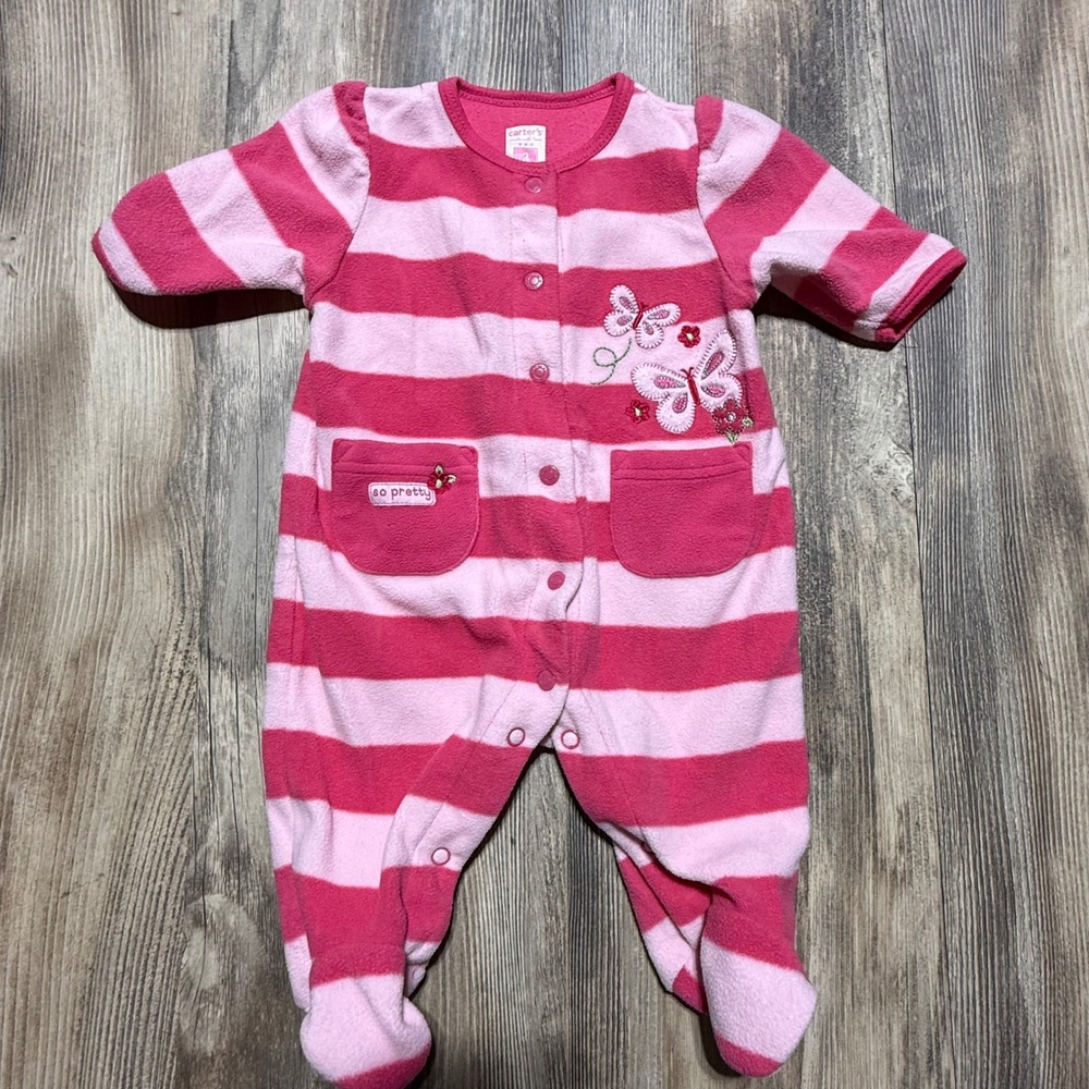 Carters Footed Sleeper Pink Striped Butterfly Kidcore